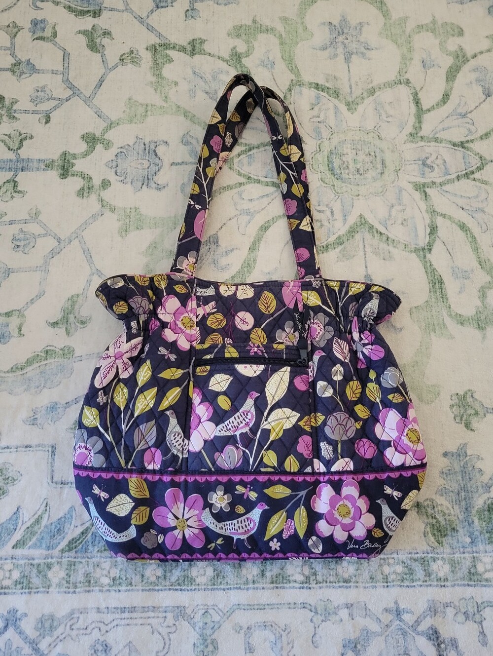 Vera Bradley Black Floral Quilted Tote Bag — Pink & Yellow Floral